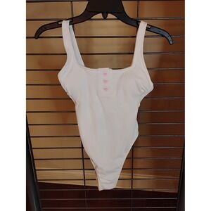 Stoney Clover Lane x Target White Ribbed Heart Button One Piece Swimsuit XS